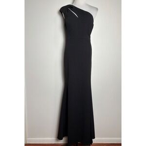 Vince Camuto Evening Gown 10 Black One Shoulder Maxi Dress Chic Cocktail Wedding